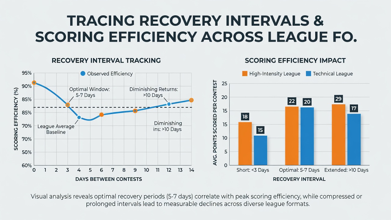 Sports analysts reviewing performance data on recovery times and scoring trends